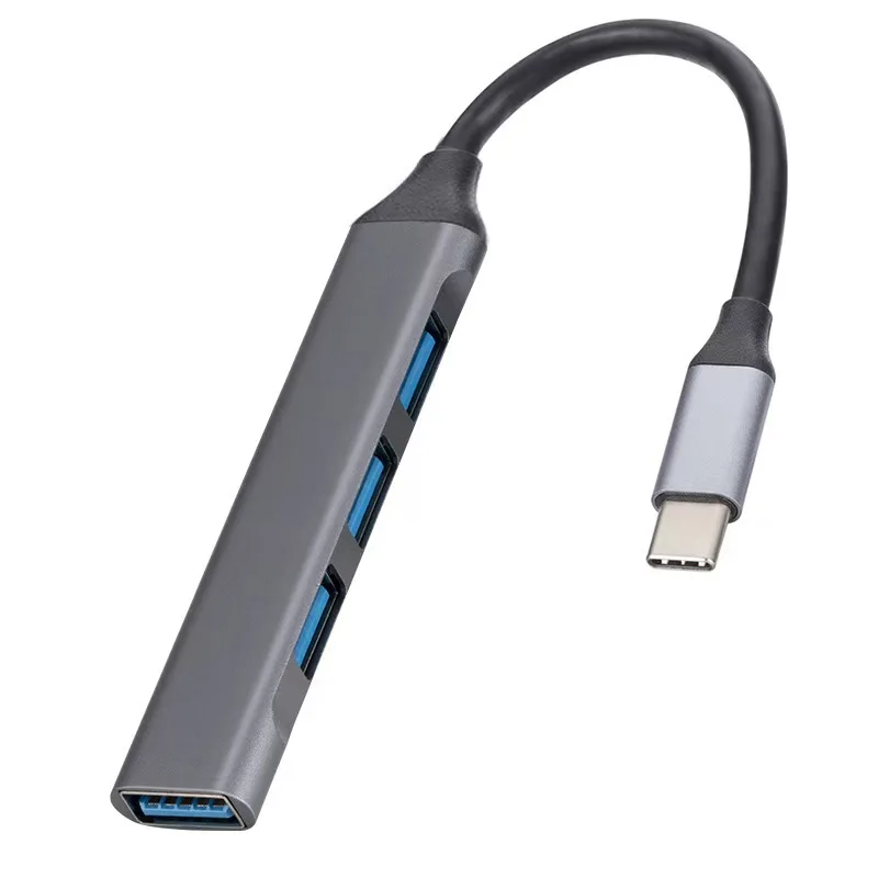 Aluminum USB 3.0 Hub (Two Models Available): 4-Port Multi-Splitter C-Shape Hub (One with USB Interface, One with Type-C Interfac