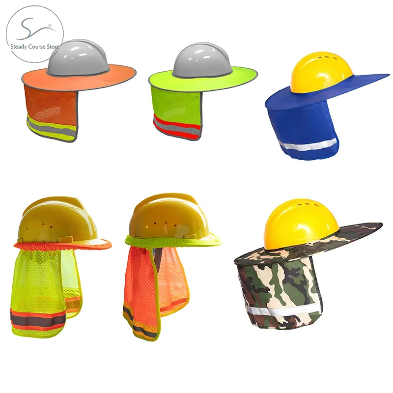 Construction Reflective Safety Helmet Hard Hat with Neck Protection Sun Shade Cover for Summer Outdoor Jobsite