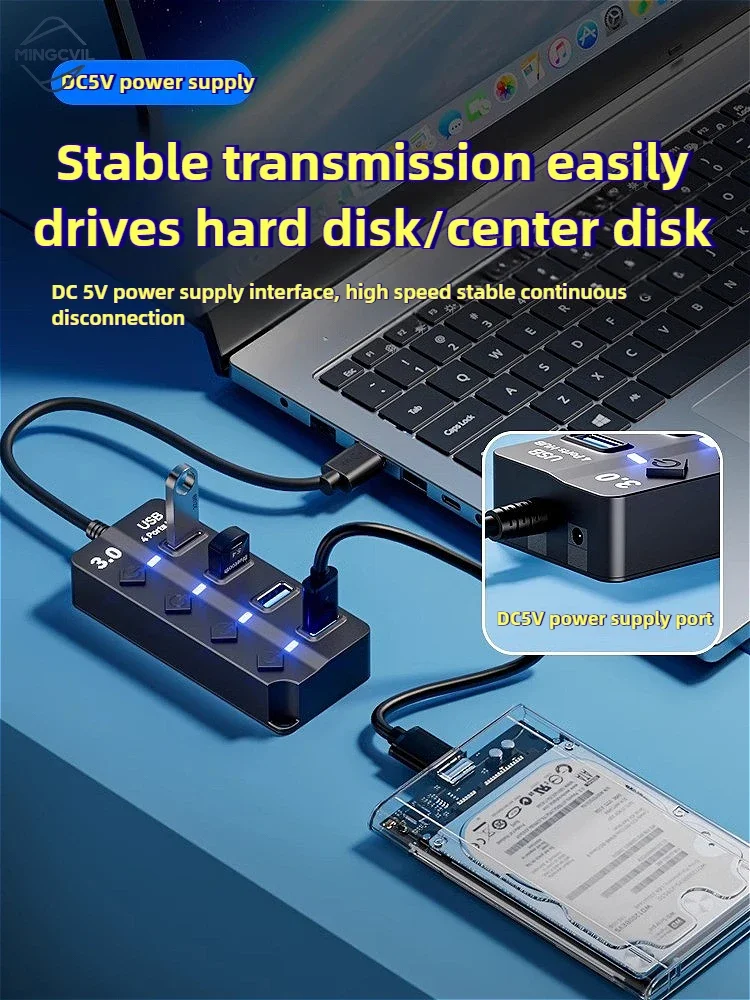 MINGCVIL 30 سنتيمتر كابل USB 3.0 4/7 ميناء متعدد USB الفاصل محور 3.0 USB محور متعدد المتوسع التبديل محور محطات الإرساء