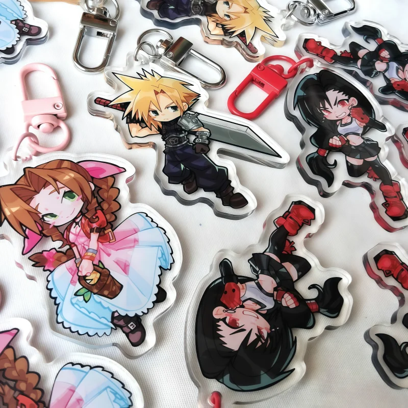 Final Fantasy 7 Acrylic Keychain Cute Chibi Cloud Strife  Anime Game Figure Pendant Bag Charm Gift for Fans
