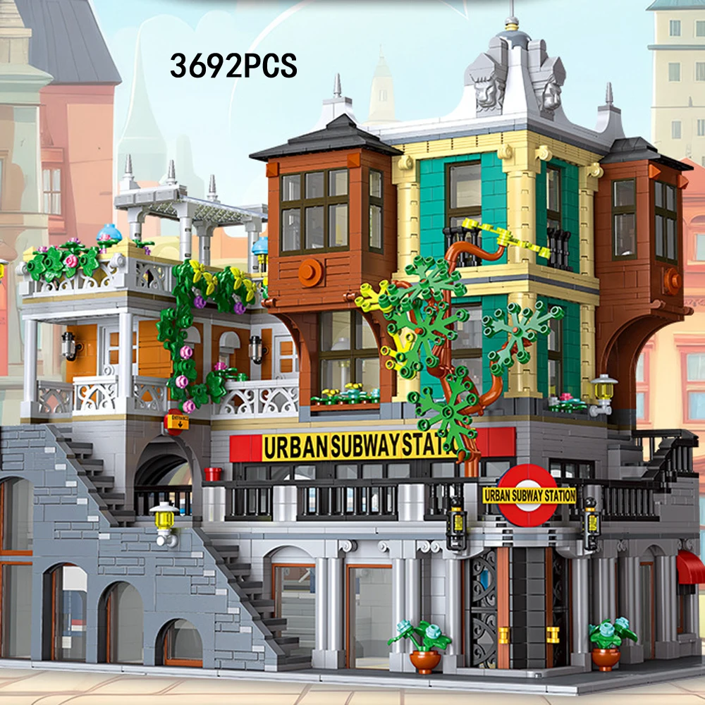 

Креативные кирпичи, вид на улицу, станция метро, строительный блок, строительная модель, коллекция развивающих игрушек со светом для подарка