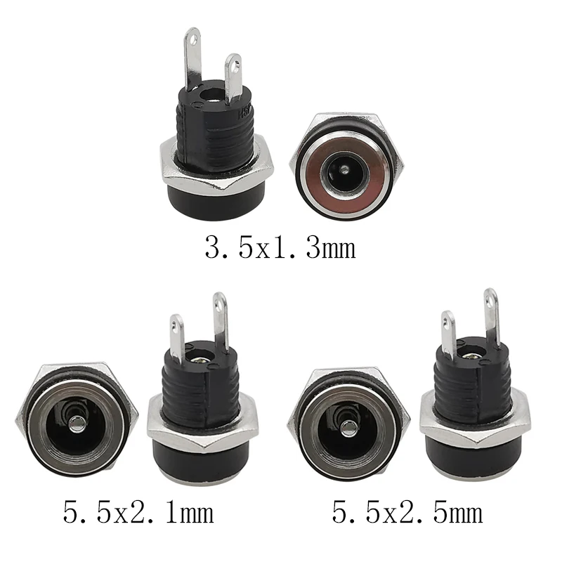 10 szt. Gniazda gniazdo zasilania prądu stałego żeńskie złącze do montażu na panelu 3.5*1.3mm 5.5*2.1mm 5.5*2.5mm DC-022B DC022B