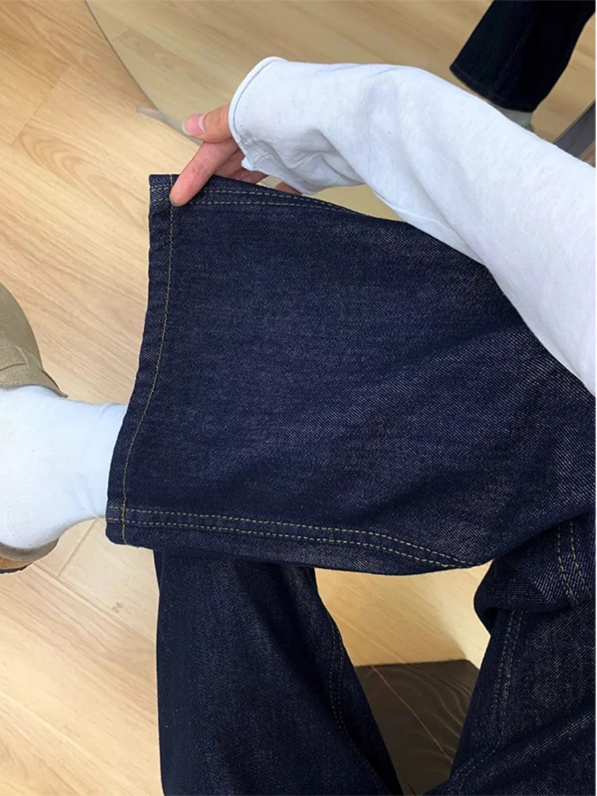 

Большие размеры Fce Lined Thi Широкие джинсовые джинсы Женские свободные винтажные брюки прямого кроя с высокой талией Осенние новые повседневные брюки