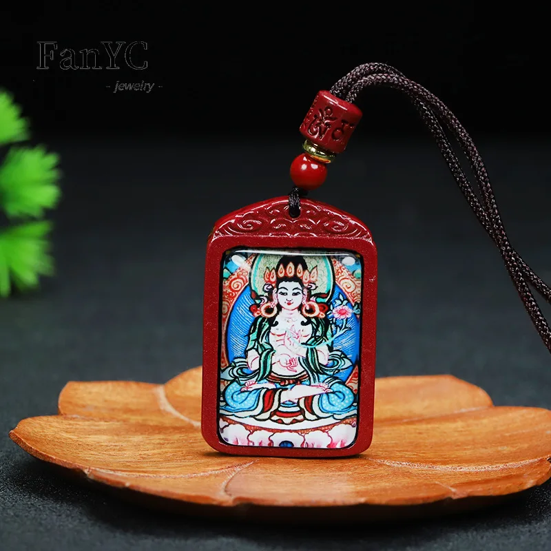 Natural Cinnabar Thangka Eight Patron Saint Pendant Zodiac Dragon Horse Tiger Buddha Necklace Fashion Men and Women Lucky Amulet