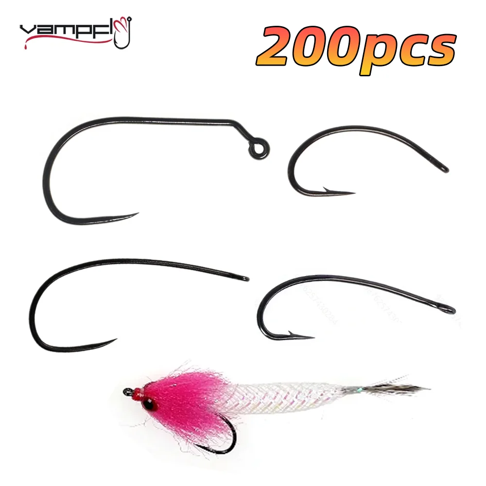 

Vampfly 200pcs High Carbon Steel Fly Fishing Hook Streamer Woolly Bugger Dry/Wet Fly Tying Hook Salmon Trout Fishing Lure Baits