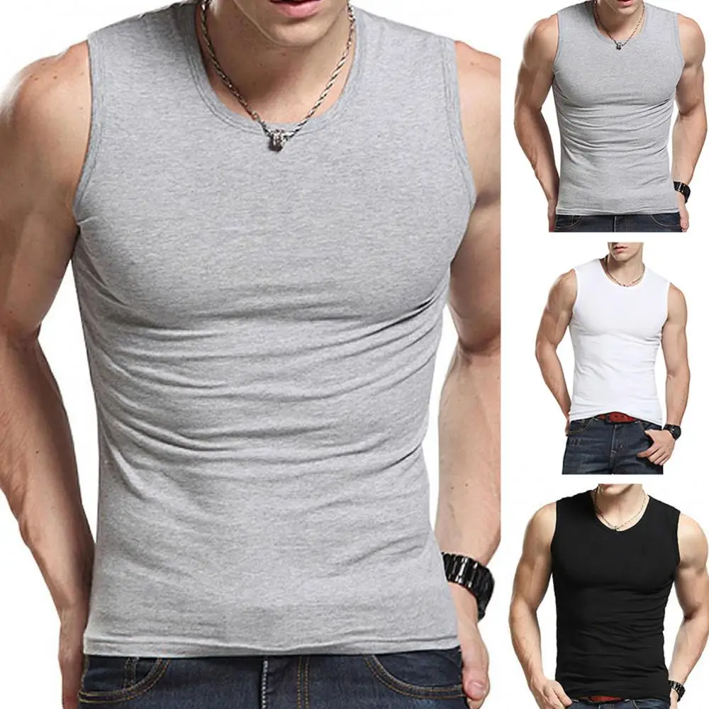 2021 Fashion Men Solid Color Casual Sport T Shirt Sleeveless Round Neck Vest Slim Fitness Tank Top Undershirt Men\'s Clothing