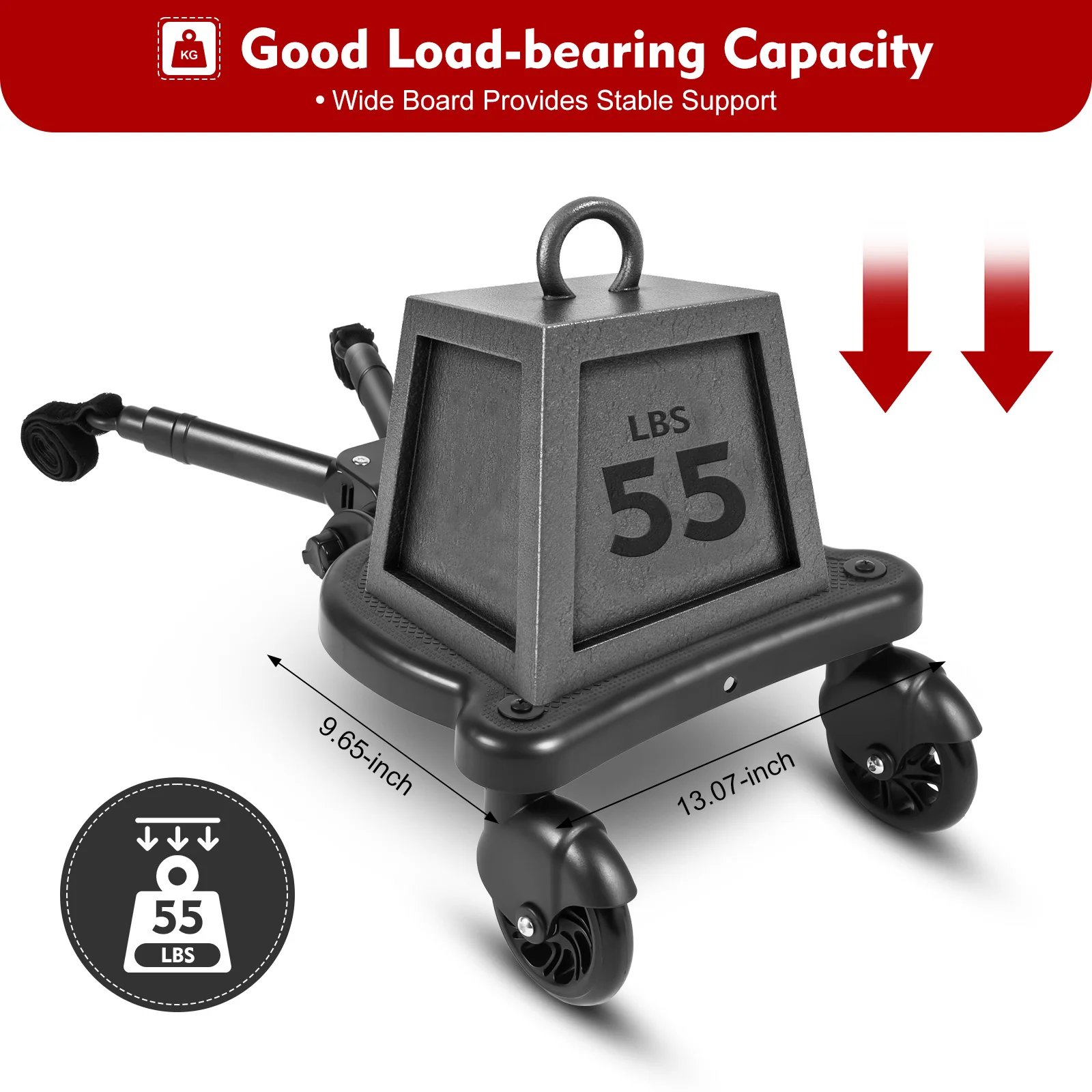 Adjustable 2-in-1 Stroller Board with Removable Seat, 25kg Load Twins Scooter Baby Pram Hitchhiker Bumper for 3-7 Years Kids