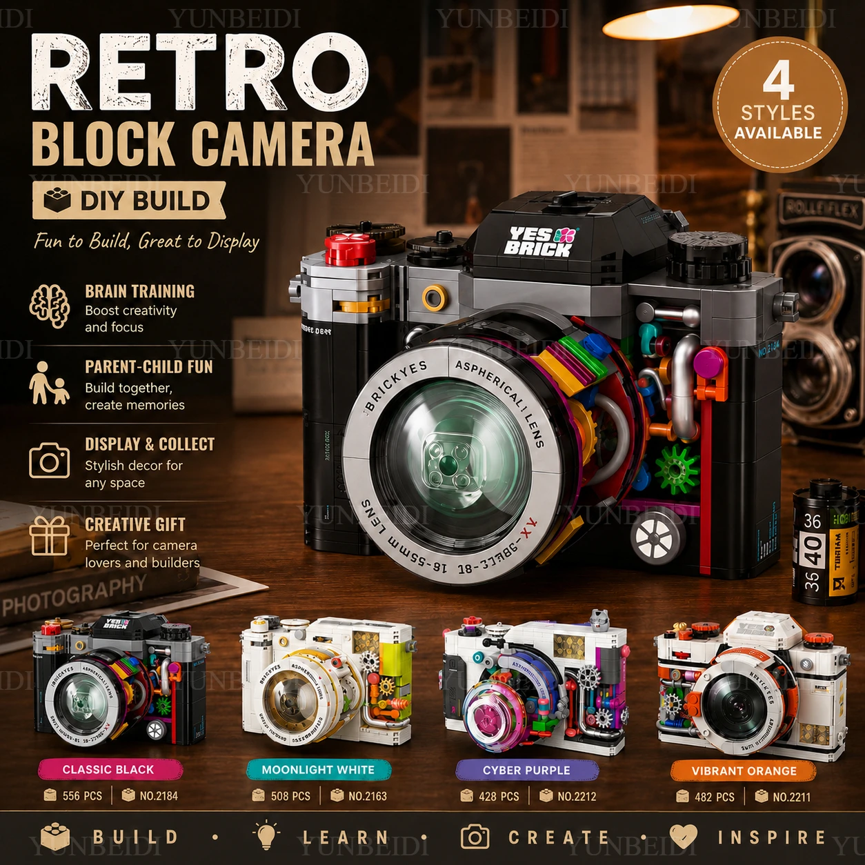Collectible Vintage Cameras - Building Block Vintage Camera Model DIY