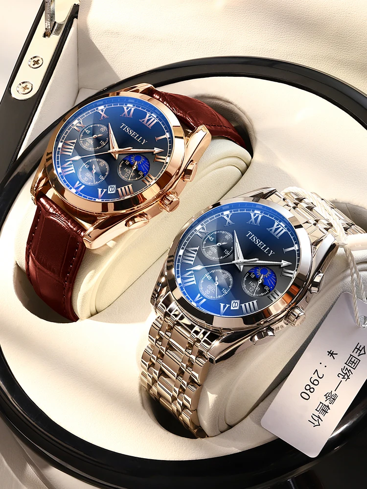 남성용 진짜 가죽 스포츠 시계, 육군 밀리터리 쿼츠 손목시계, 크로노그래프 남성 시계