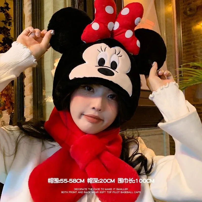 Disney Mickey Mouse Minnie Cartoon Hat Cosplay Costume Winter Warm Cute Creative Ear Protection Plush Hat Christmas Gift