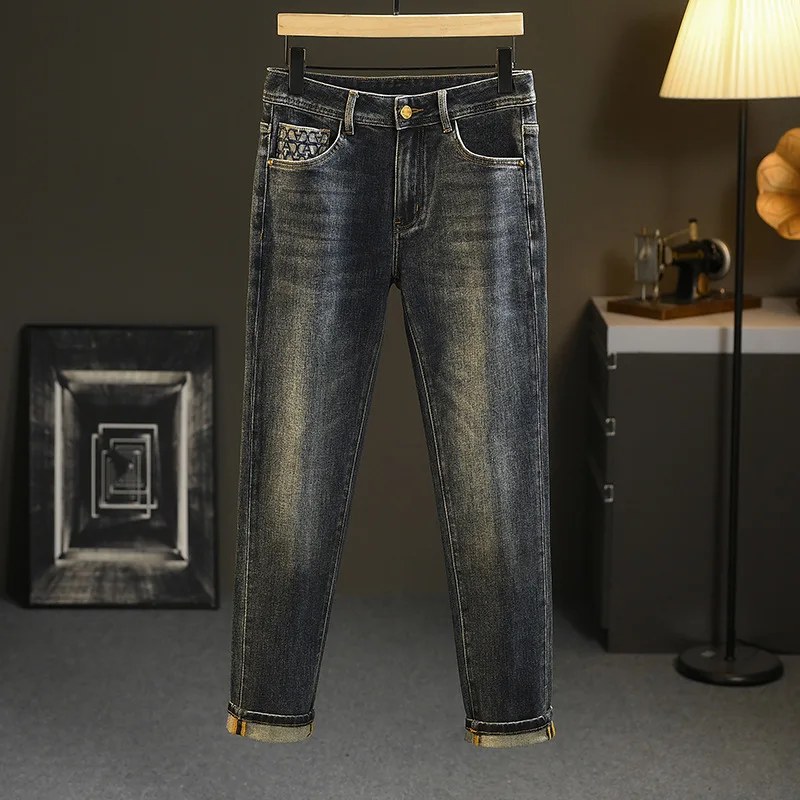 2024 New Light Luxury Jeans Men\'s Spring and Autumn Versatile High-End Casual Affordable Luxury Fashion Slim Trousers