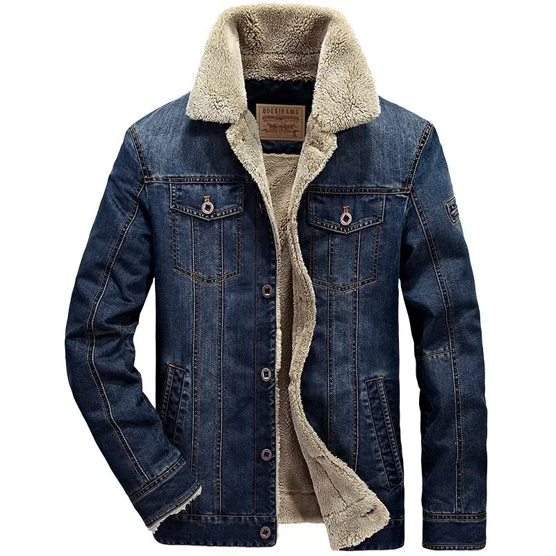 Men's Cotton Clothing Autumn and Winter New Casual Loose Padded Thickened Outdoor Camping Lapel Coat Men's Fashion Denim Jacket