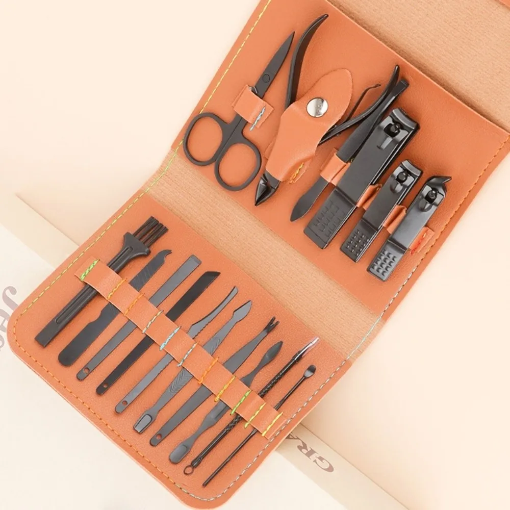 

16Pcs Stainless Steel Professional Nail Clippers Set With Travel Case Matcha Green Pedicure Set PU Bag Purple Manicure Set