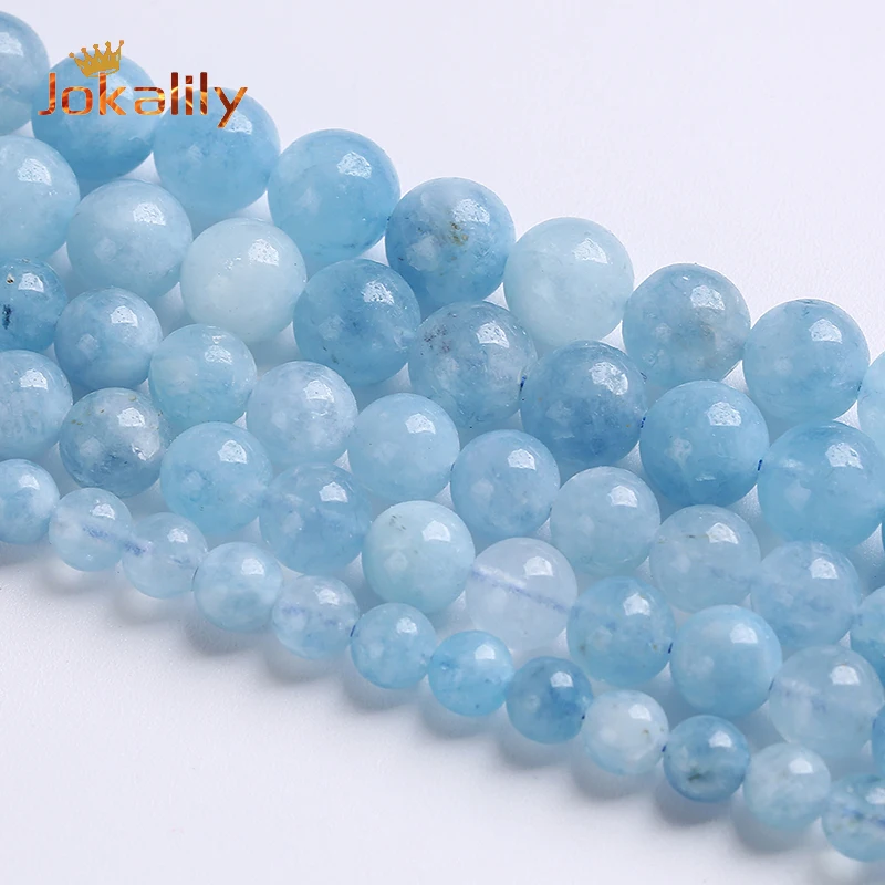 

Round Aquamarine Beads For Jewelry Making Natural Blue Jades Stone Round Loose Beads Diy Bracelets Accessories 6 8 10mm 15" Inch