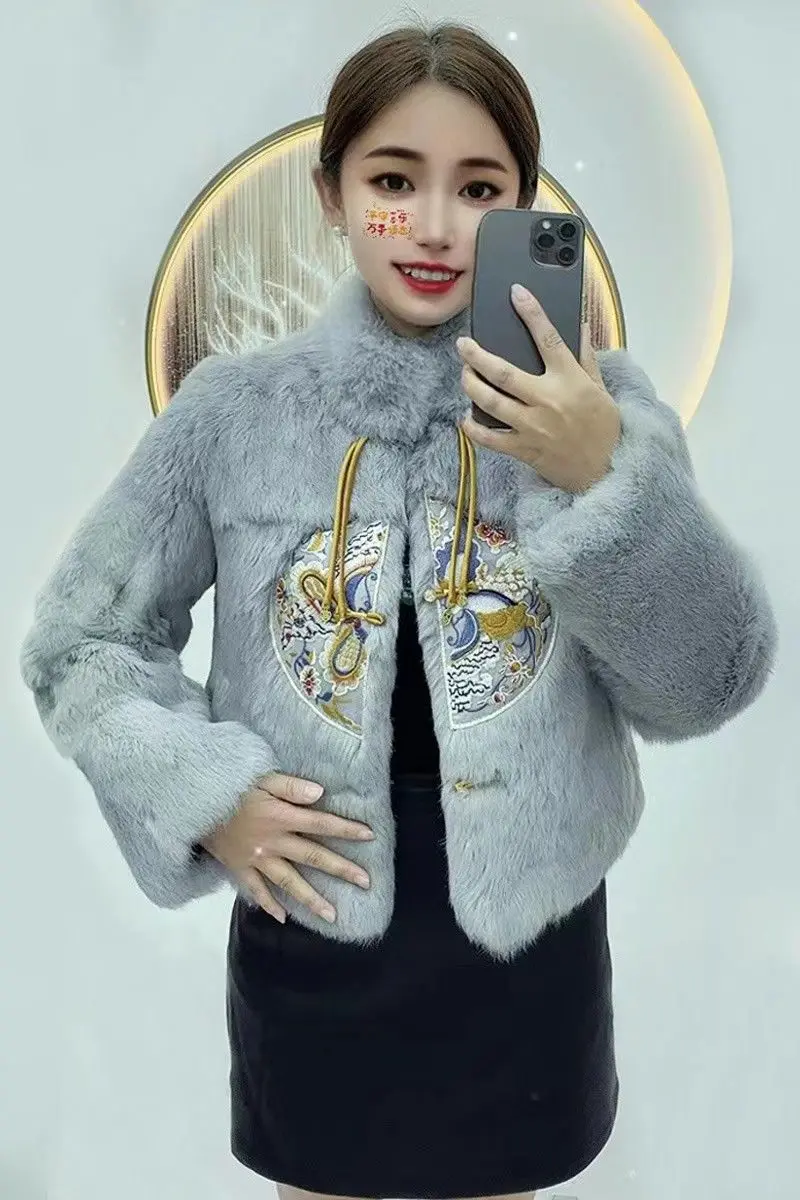 

Утолщенная куртка из искусственного меха в китайском стиле, зимнее пальто среднего возраста на пуговицах из натуральной кожи и меха, новый стиль, китайская мода Wh113
