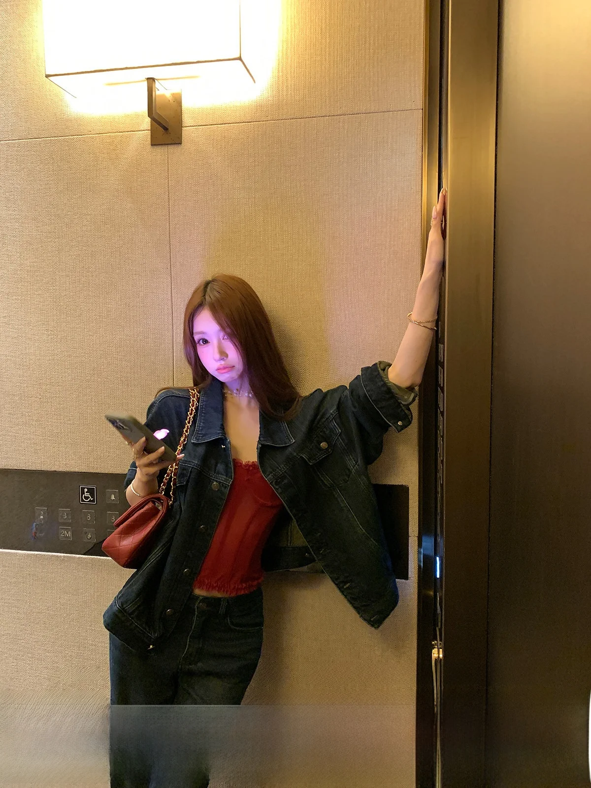 

YOLI Zhang Yuli Salt Blue Denim Jaet Women's Casual Loose Versatile Top Vintage Sle Button Detail Cotton Blend Outerwear