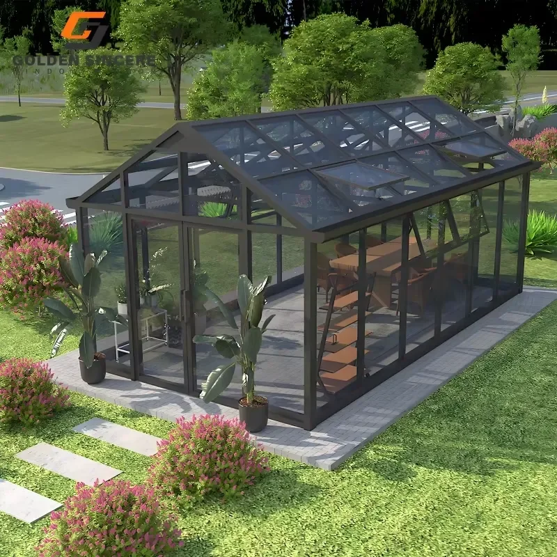GS Modern Customized Aluminum Garden Room for Summer and Winter Free-Standing Double Tempered Glass Outdoor Sunroom