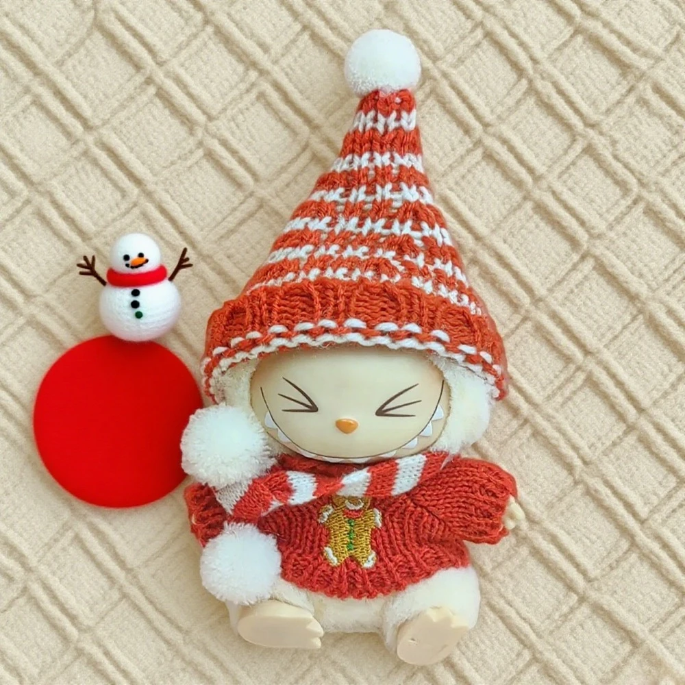 

Кукольная одежда для 15-17 см, одежда Labubu, веселая рождественская шапка, шарф, комплект с изображением лося и снеговика, мини-плюшевый аксессуар для куклы, новогоднее платье, подарок