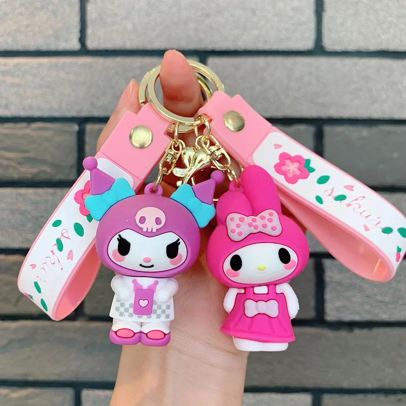 

Cherry Blossom Series Kuromi Keychains My Melody Silicone Plush Charms Car Key Chains Bag Hangings Figurine Charm Bag Accessory