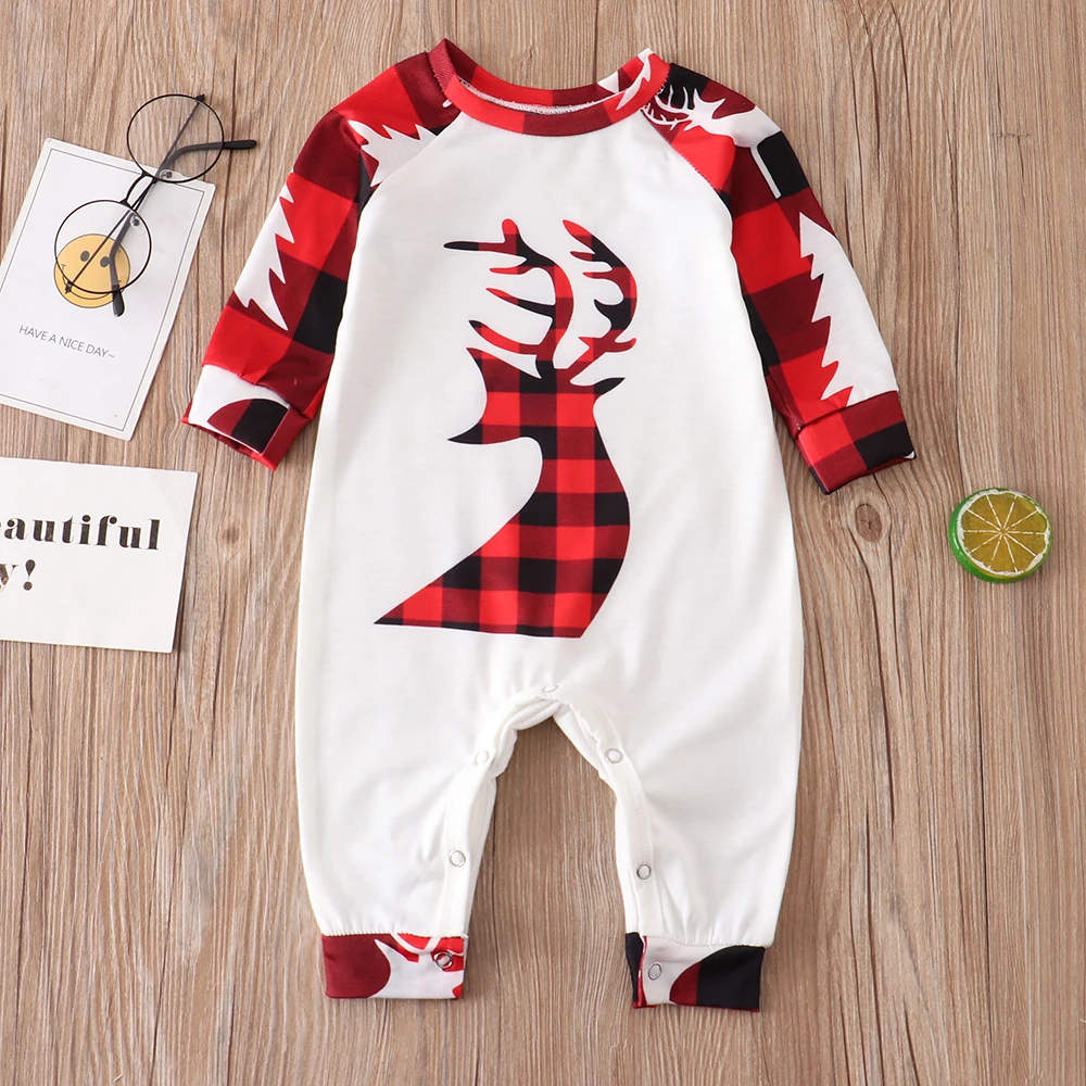 Family Matching Suit Christmas Costume Pajamas 2023 Christmas Elk Stitching Adult Children\'s Suit Baby Jumpsuit Family Pajamas