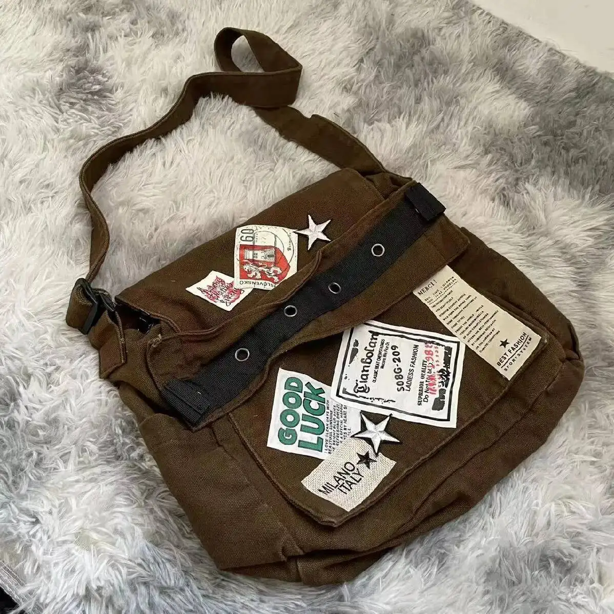 

Bloom Vintage Casual Crossbody Bags Women Preppy Style Patchwork Messenger Bag Female Haruku Grunge Aesthetic Y2k Handbag