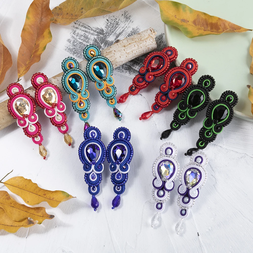 Soutache Earrings Fashion Handmade Weaving Delicate Woman Earring Soutache jewelry Crystal Accessories Dangle Earring Boho Trend