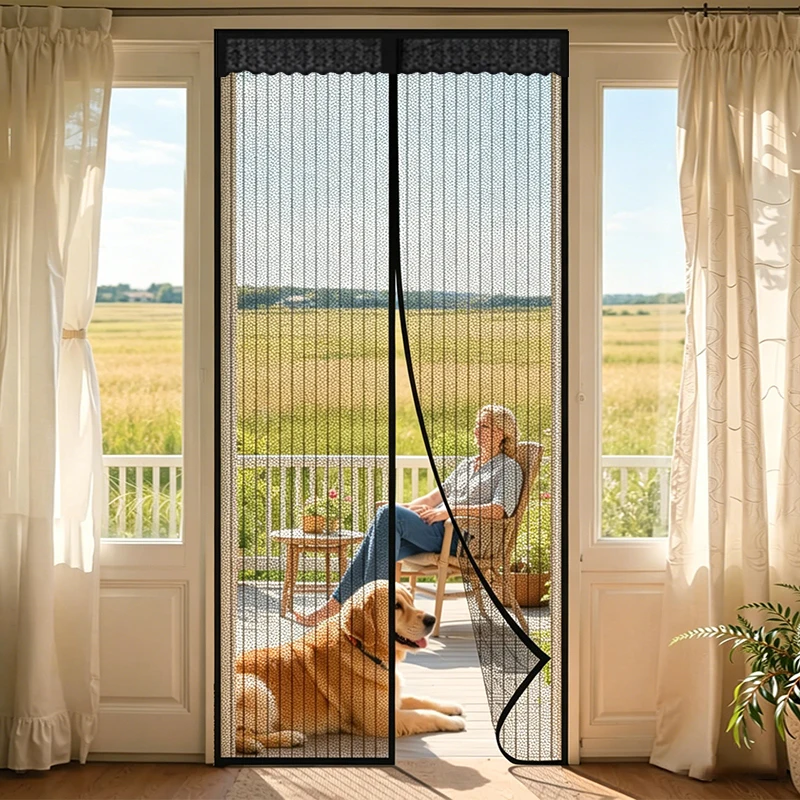 Ice-Silk Striped Door Curtain Anti-Mosquito Fly Door Curtains Screen Magnetic Mosquito Net Door Window Automatic Closing Mesh