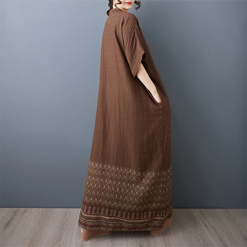 

Свободная длинная пляжная юбка с хлопковой подкладкой V-Ne, праздничная домашняя одежда, тонкая верхняя одежда для женщин больших размеров, летняя повседневная одежда Dr