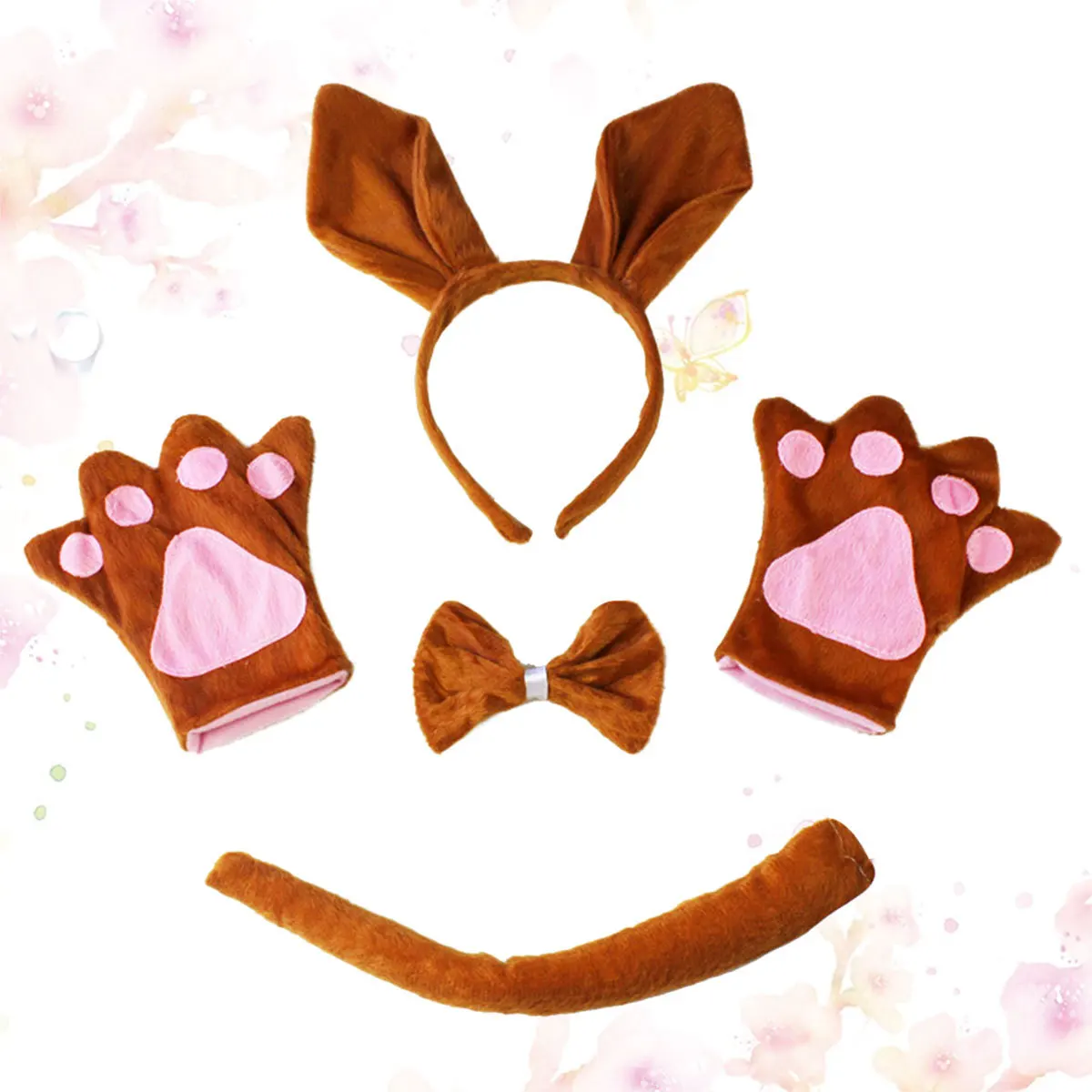 

4Pcs Fun Creative Kangaroo Costume Set for Kids Perfect Gift Party Play Props Durable Cloth Headband Tail Bow Tie Light Brown
