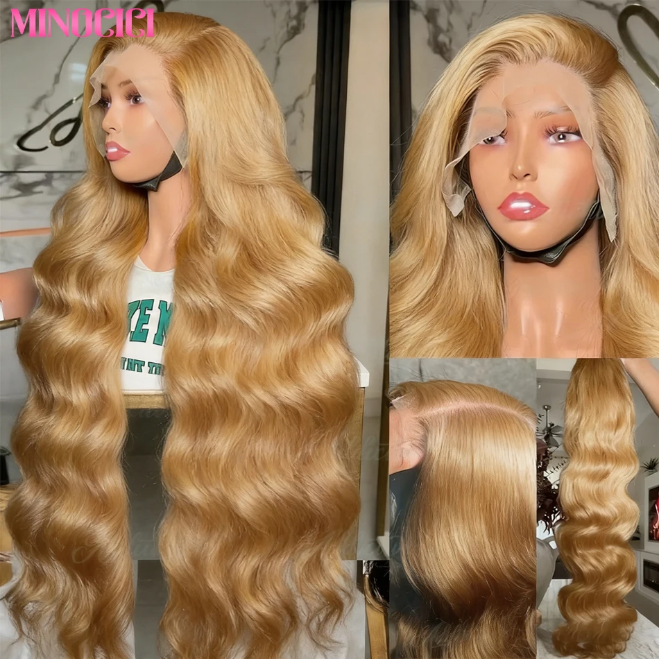 

200% Плотность 13x6 Объемная волна HD Прозрачный кружевной фронтальный парик Человеческие волосы Медовый блондин Парик Человеческие волосы Предварительно выщипанные для женщин 30 дюймов