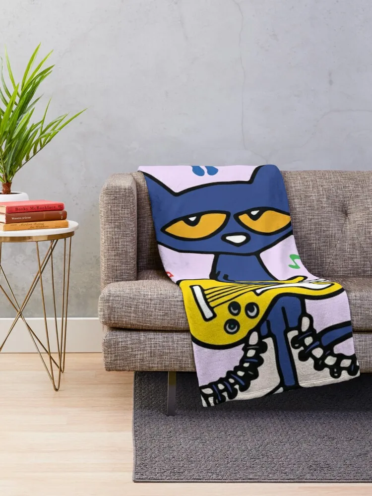 Rock and Read Pete the Cat with his yellow Guitar and white Shoes Throw Blanket Comfort Recieving Blankets Throw And Blanket