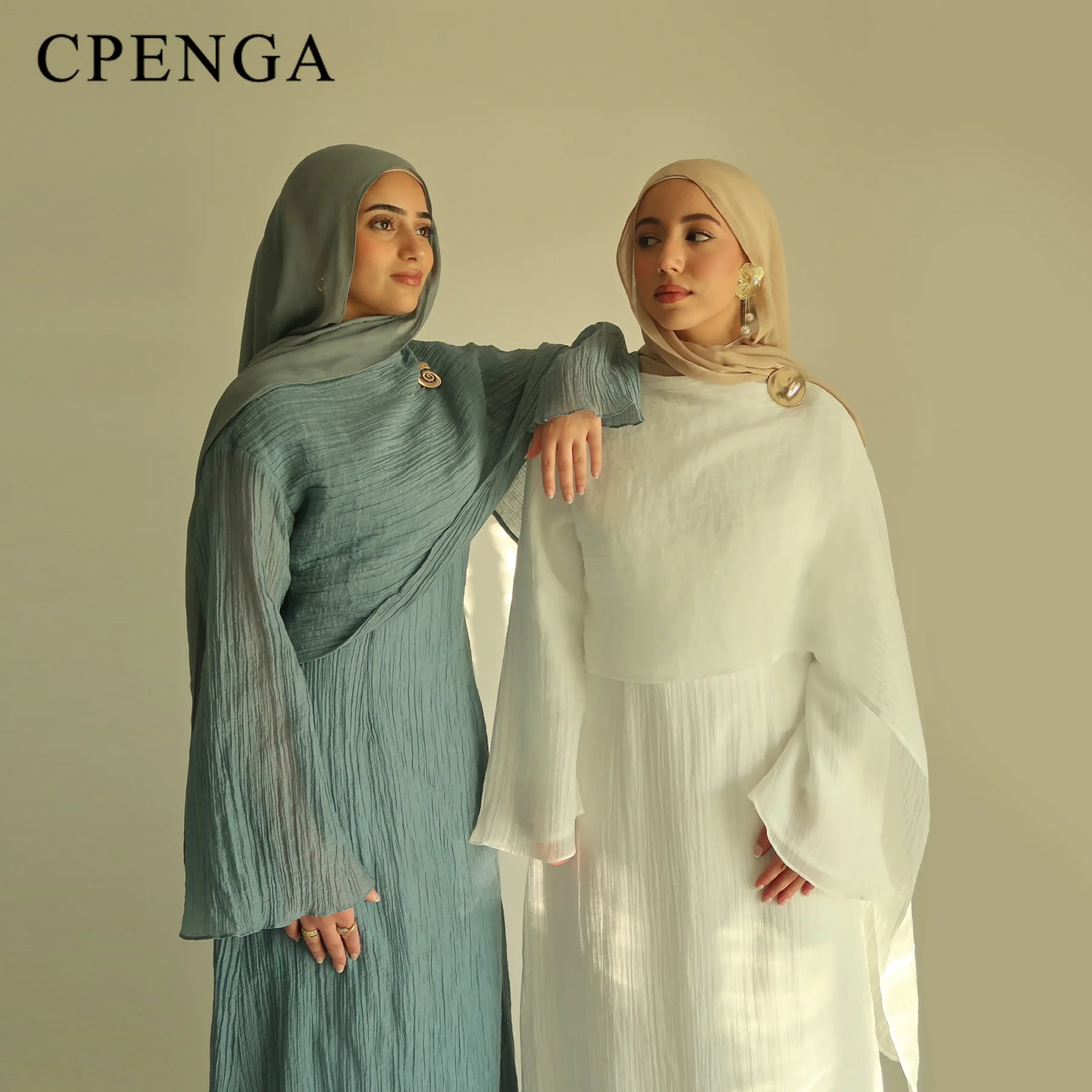 Two Piece Middle East Muslim Cardigan Set for Women Ramadan Eid Dubai Modest Abaya Dress Elegant Islam Solid Turkey Robe Outfit