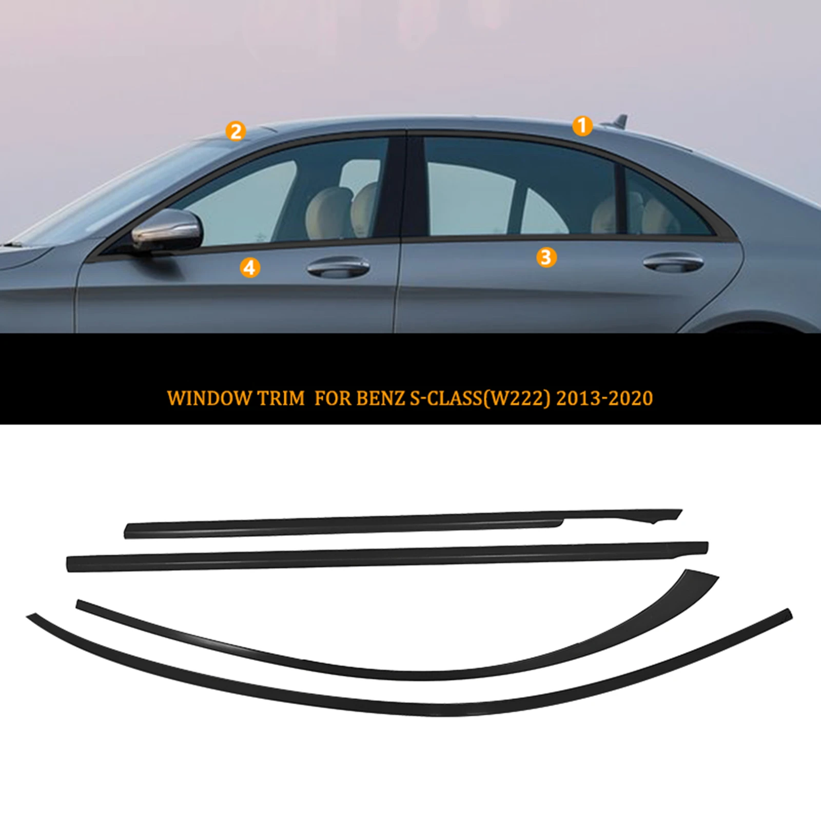 لمرسيدس بنز S-Class W222 2013-2022 سيدان 4 باب لمعان أسود الخارجي نافذة الكسوة شريط عازل غطاء السير الوقائي الزخرفية