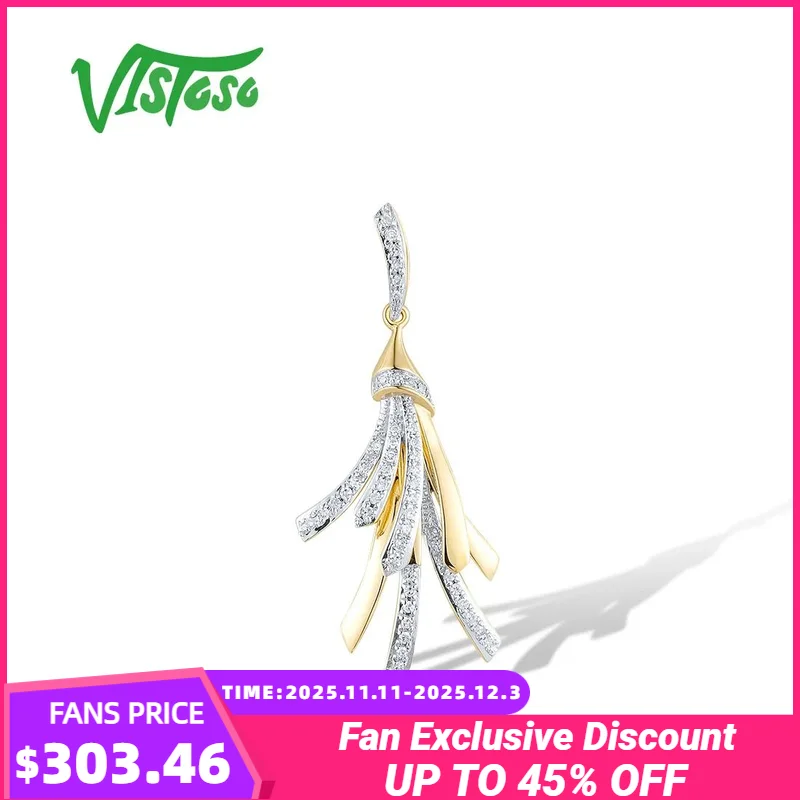 

VISTOSO Real 14K 585 Yellow Gold Pendant For Women Sparkling Diamond Geometric Tassel Delicate Anniversary Gifts Fine Jewelry