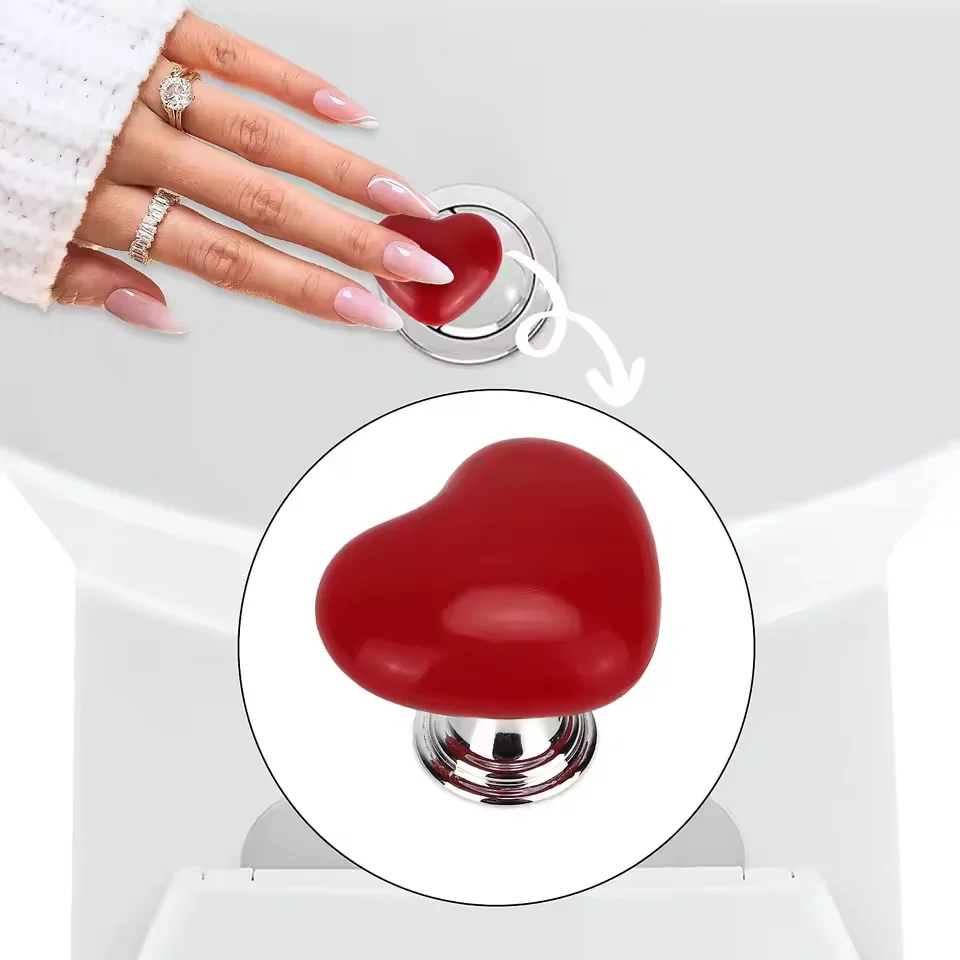 Heart Shape Toilet Presser Button Bathroom Water Tank Push Switch Toilet Bathing Room Decor Nail Protector