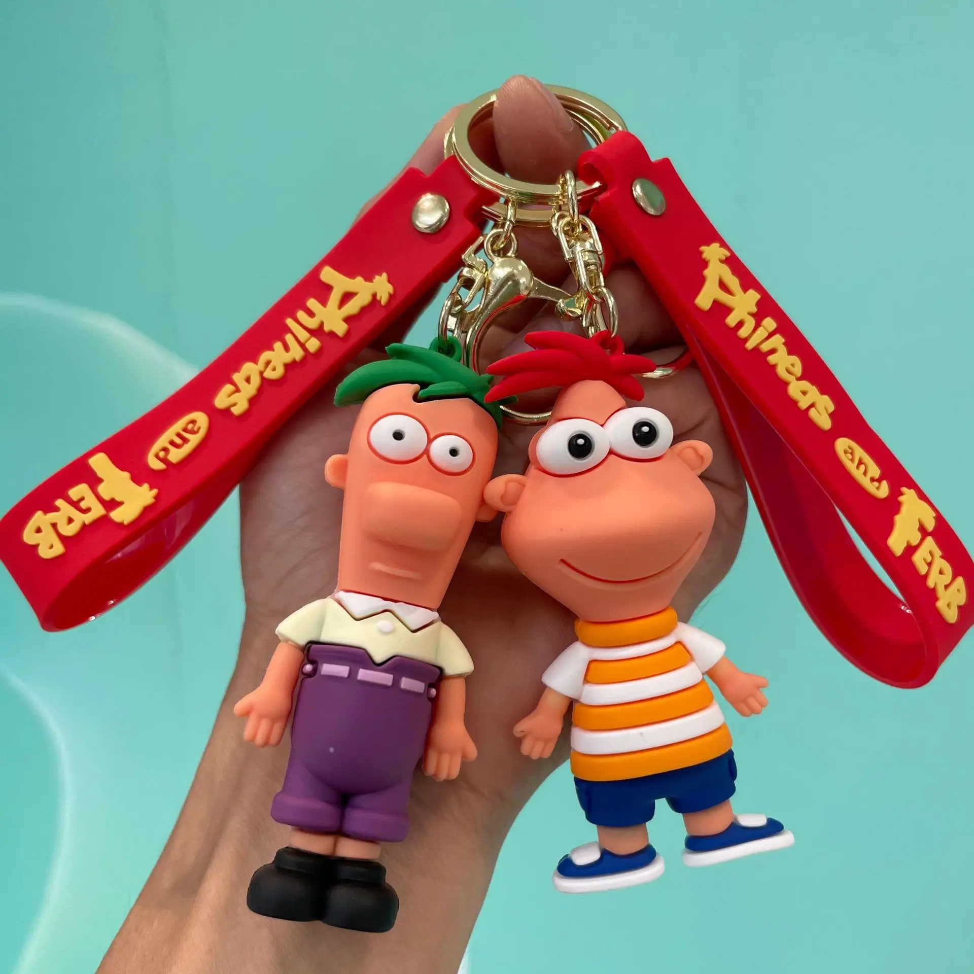 Disney Cartoon Phineas and Ferb Keychain Anime Cute Figure Schoolbag Keyring Pendent Car Key Accessories Birthday Gift for Kids