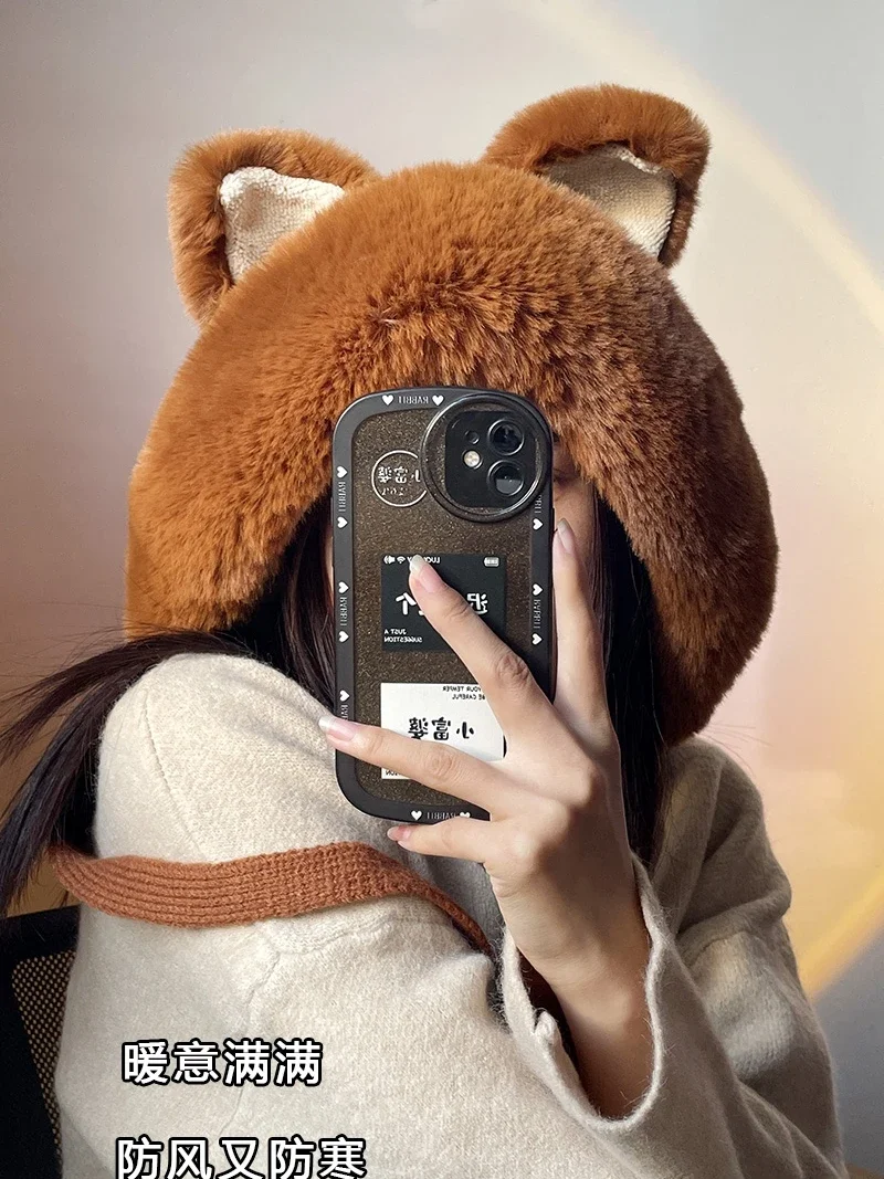 Winter Plush Warm Sweet and Cute Ali Ears Plush Lei Feng Hat Korean Version Ear Protector Wool Hat