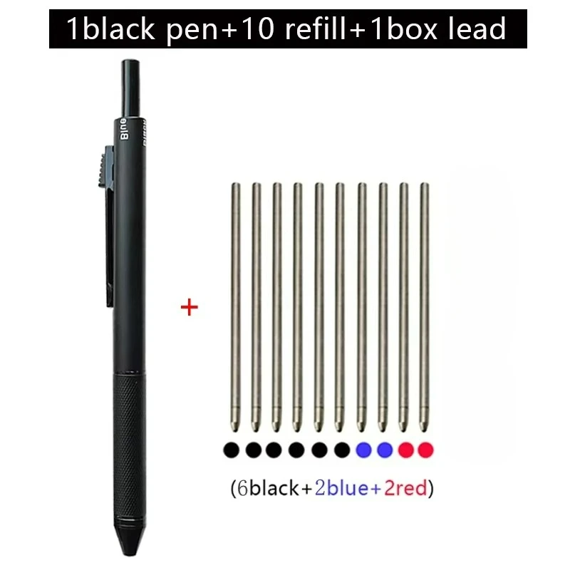 High Grade Metal Multicolor Ballpoint Pen 4 In 1 Ball Pen 0.7mm Black Blue Red Refills and Pencil Lead Offfice School Writing