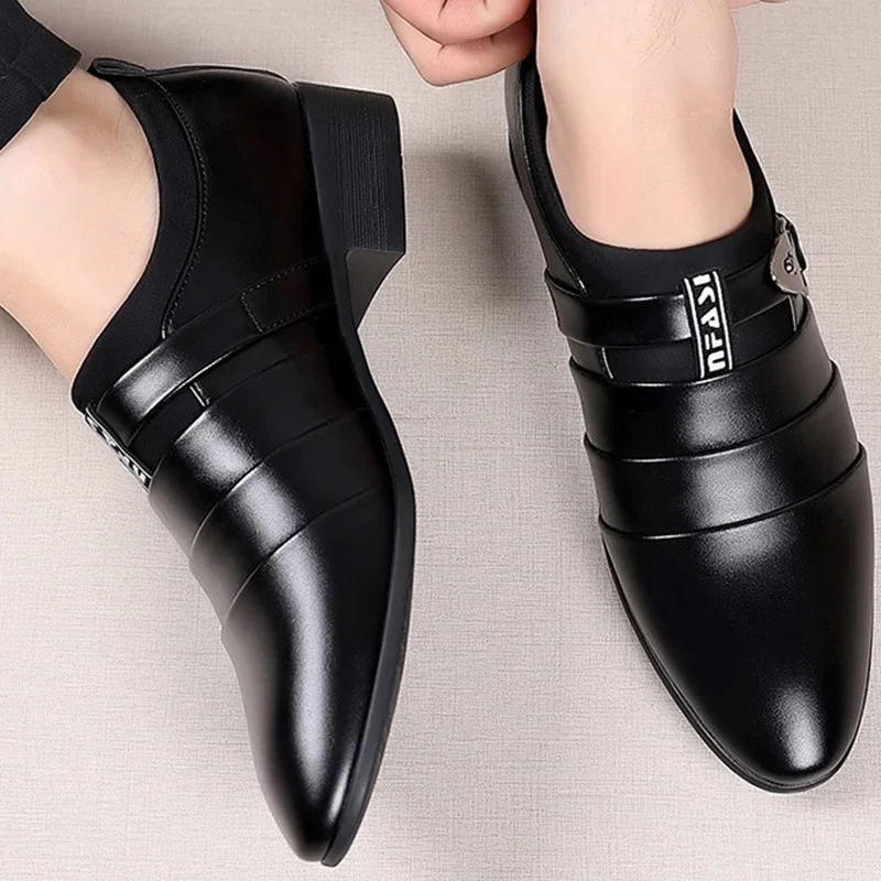 Classic Leather Shoes for Mens Slip on Pointed Toe Oxfords Formal Wedding Party Office Business Casual Dress Shoes for Male 2024