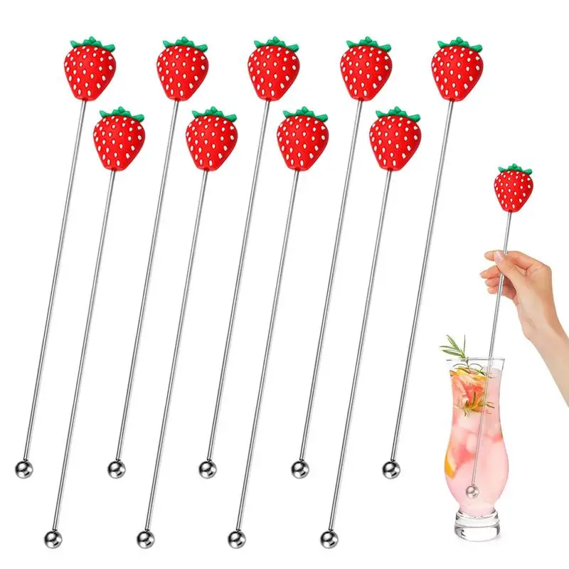 

Strawberry Cocktail Stirrers Reusable Mixing Stick Stainless Steel Cocktail Stirrer Whisky Shaker Bar Mixing Sticks 10PCS