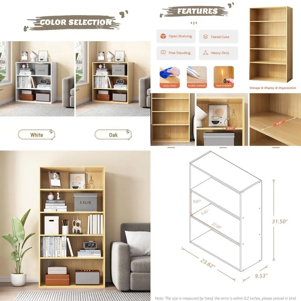 

3-Tier Oak Wooden Cube Bookshelf with Split Design