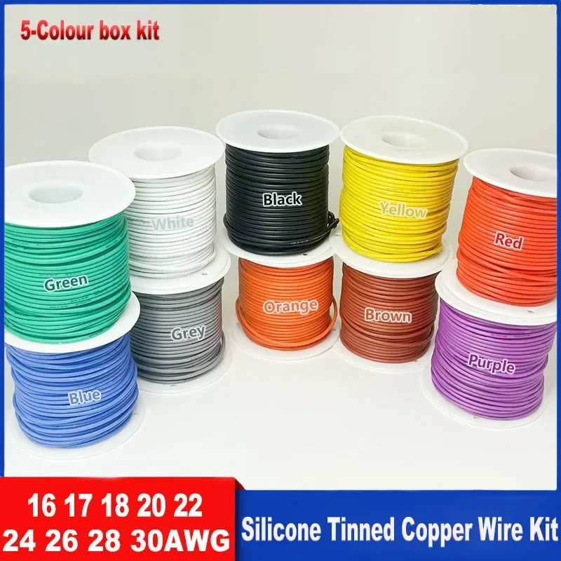 

30awg 28awg 26awg 24awg 22awg 20awg 18 16awg Комплект термостойких кабелей из луженой меди с изоляцией из силиконовой резины и аксессуарами