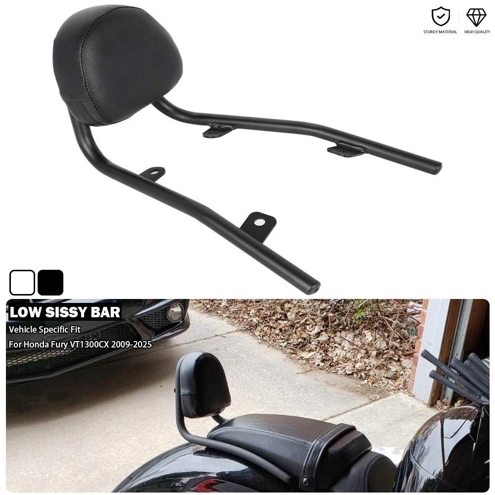 

Motorcycle Passenger Backrest Mini Low Sissy Bar Upright - Black/Chrome Fits For Honda Fury VT1300 VT1300CX VT 1300 CX 2009-2025