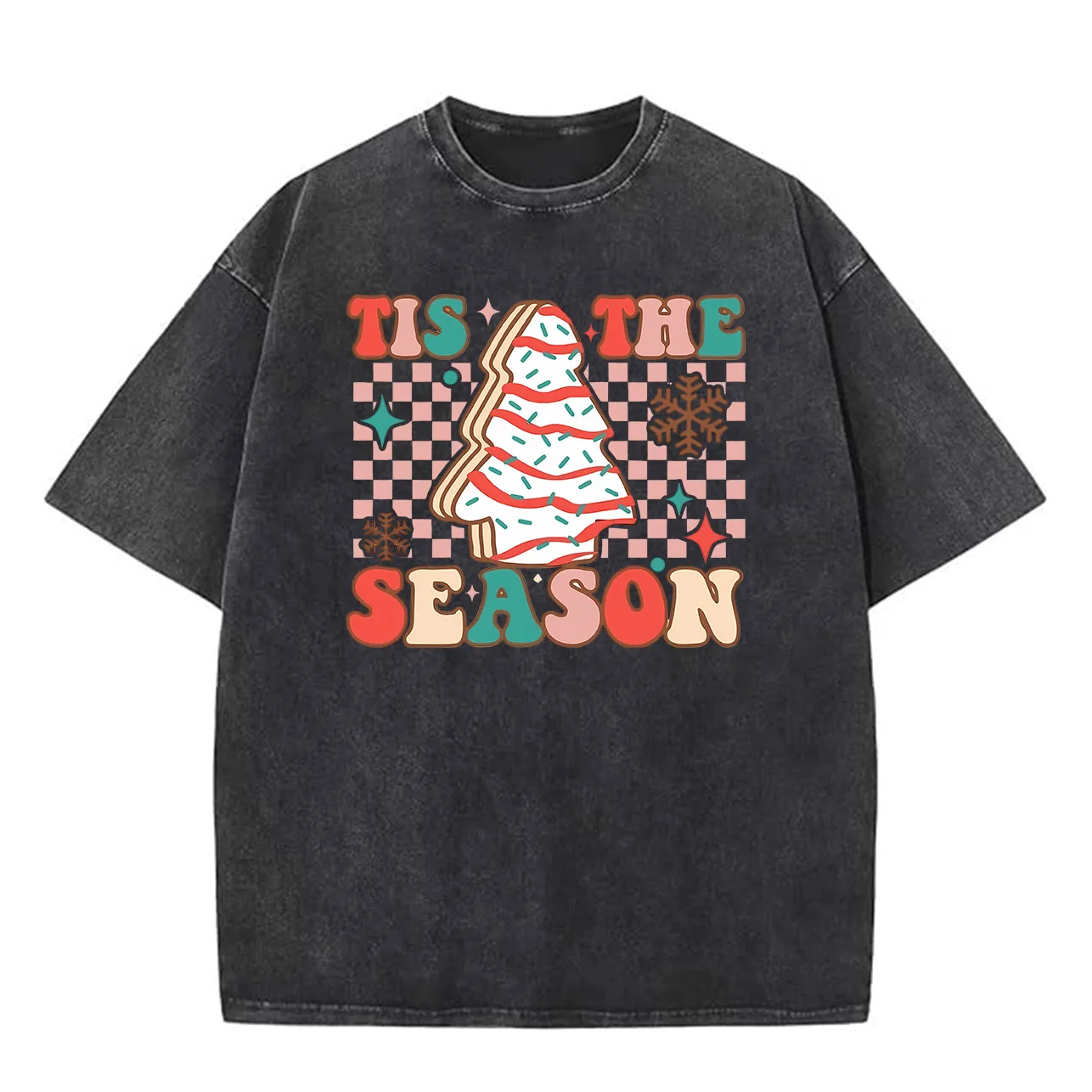 تي شيرت برسومات مغسولة كبيرة الحجم لموسم عطلة عيد الميلاد، تي شيرت قطن 100% للرجال، ملابس هيب هوب كلاسيكية فضفاضة