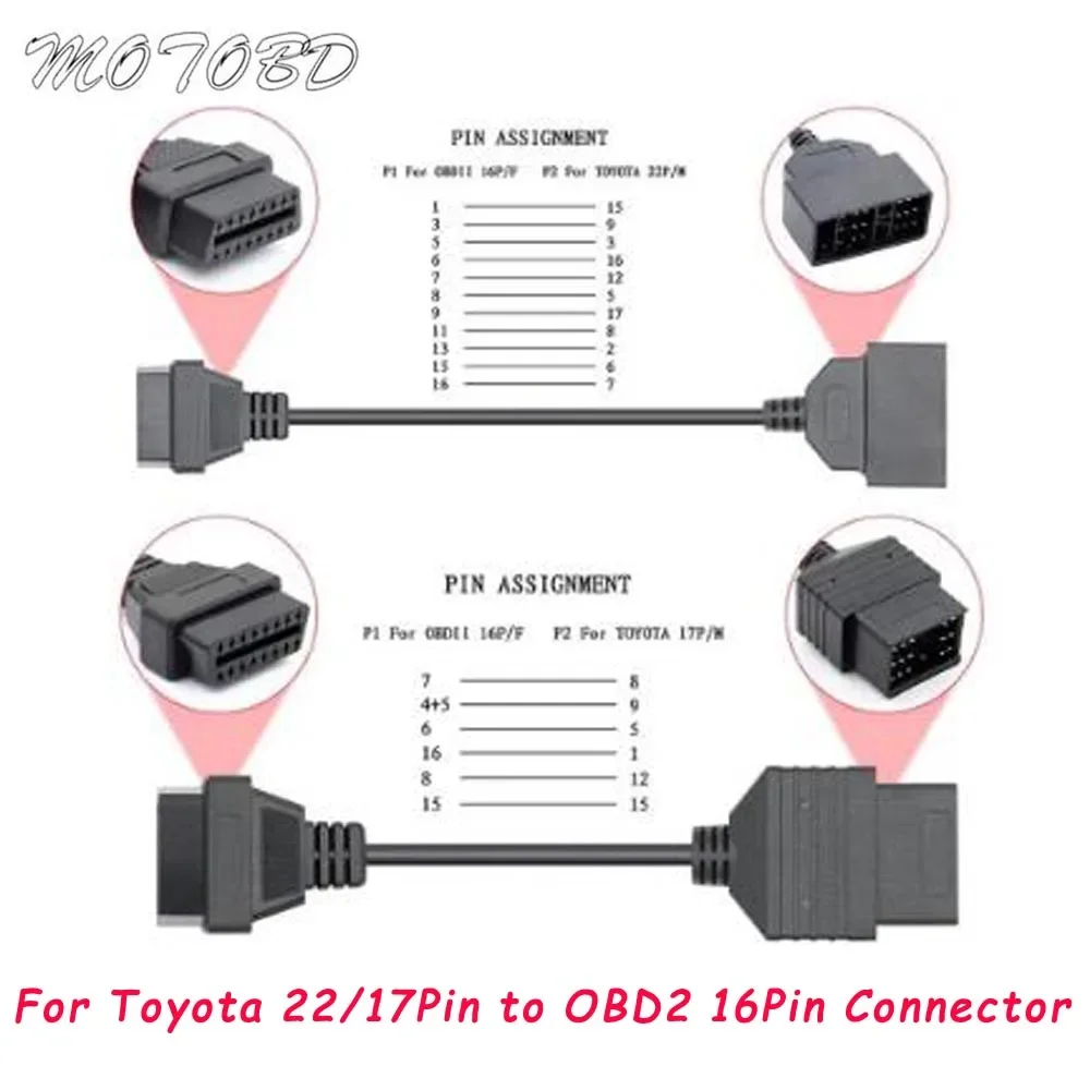 OBD2 Cable Adapter for Toyota 17Pin Male To 16Pin Female OBD Adapter To OBDII Connector for Toyota 22 Pin ODB2 Cable for TOYOTA