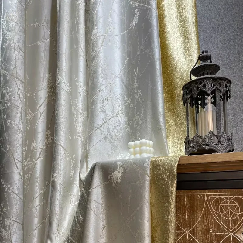 

New American Modern Light Luxury Curtains for Living Dining Room Bedroom Champagne Curtain Milk Tea High Precision Jacquard