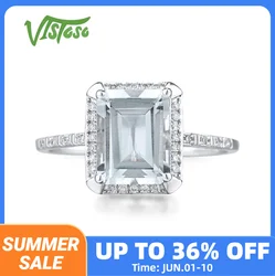 VISTOSO 14K 585 White Gold Rings For Women Shiny Diamond Limpid Sky Blue Topaz/Green Amethyst Anniversary Classic Fine Jewelry