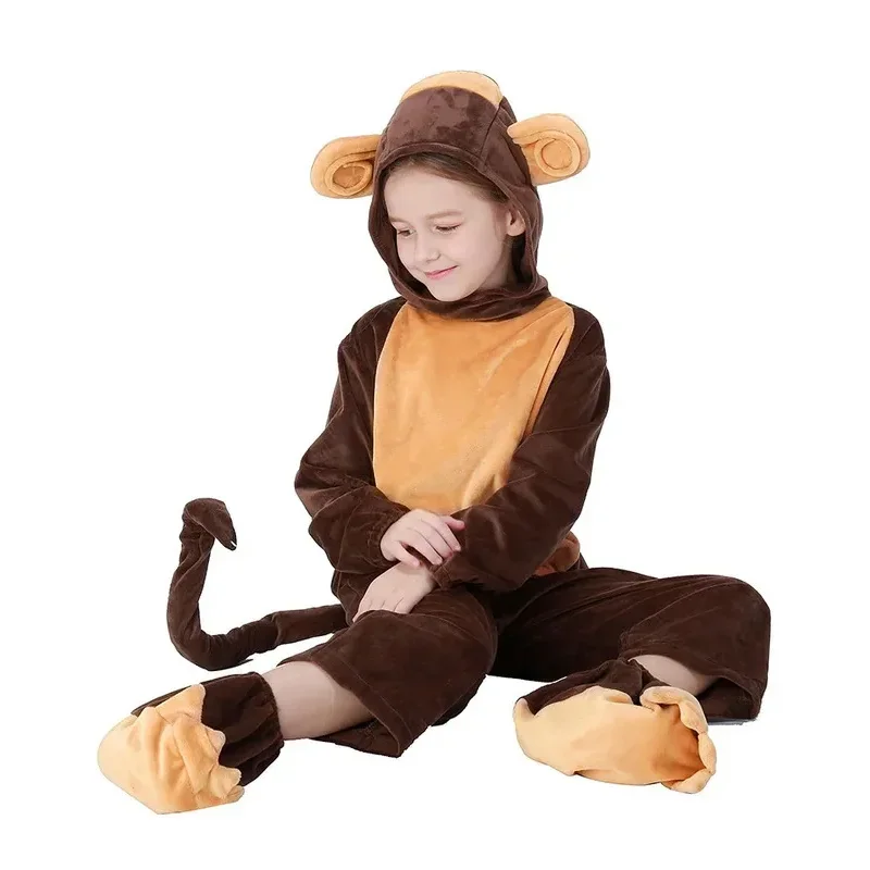 Boy Girl Animal Onesie Monkey Pajamas Child Kid Halloween Purim Book Week Monkey Cosplay Outfit Sleep Wear Fancy Dress