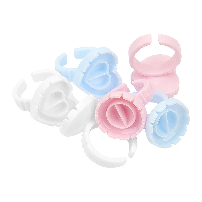 100 Stuks Wegwerp Extension Tattoo Pigment Houder Pallet Wimpers Makeup Tools Hartvormige Lijm Ring Cup Wimper