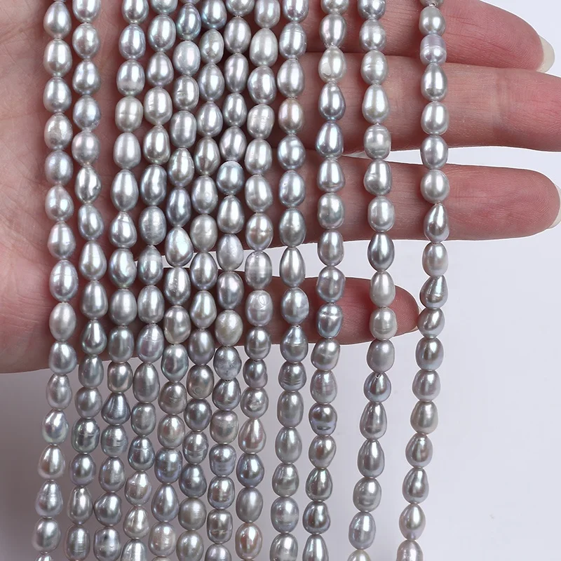 4-5mm gray color rice shape freshwater pearls bead string strand for women jewelry making